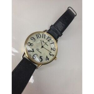 Da Vinci Large Face Mother Of Pearl Quartz Watch With Black Leather Band
